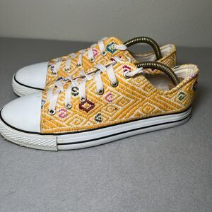 Eclectic Array Embroidered Sneakers Shoes Sz 9 Yellow Aztec Artisan Handmade
